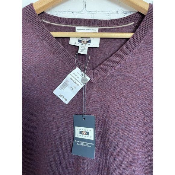 JOSEPH ABBOUD. BRAND NEW! Burgundy V-Neck Sweater. Extra Fine Merino Wool. XXL - Picture 4 of 6